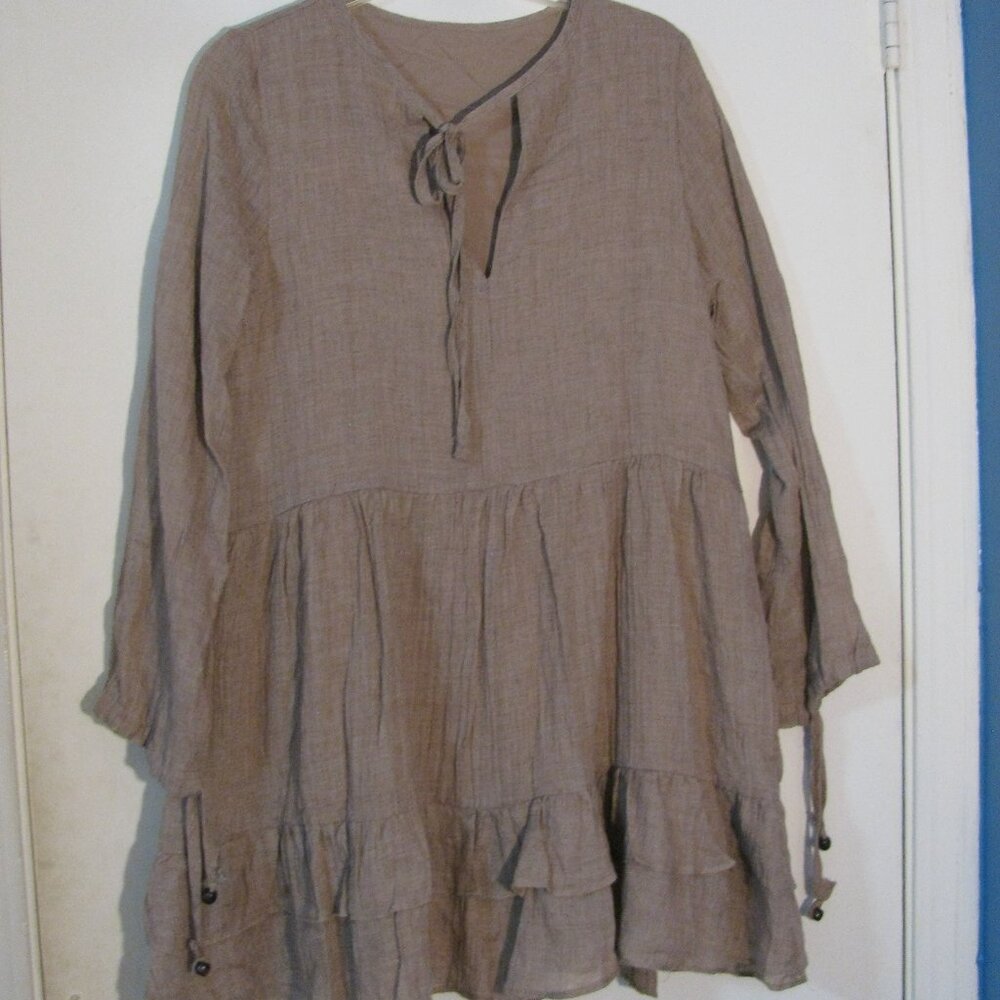 Unbranded Brown Dress Large New NWOT Ruffled Skirt Bead Trim Cute Mini